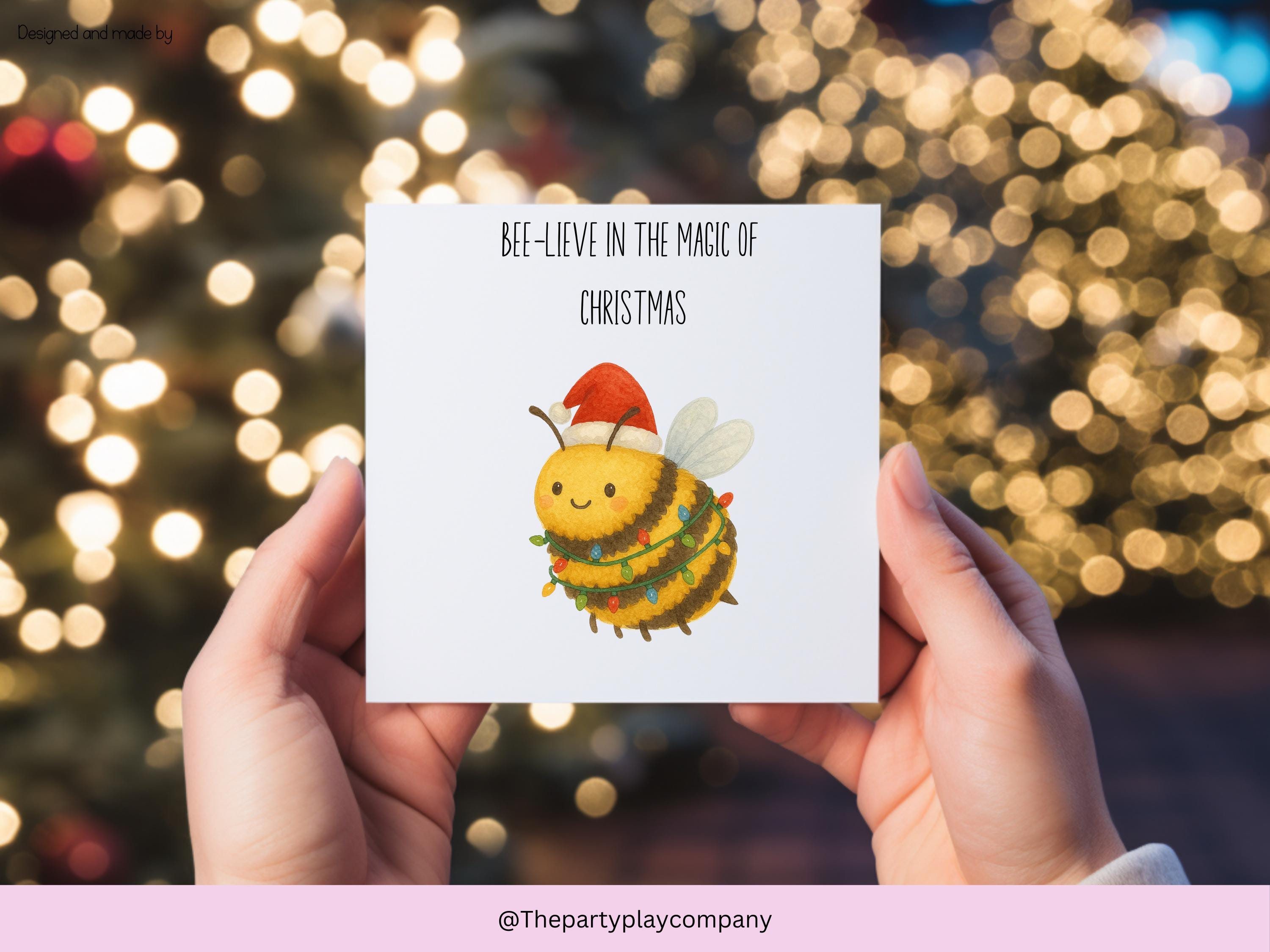 Funny Bee Christmas Card: Pun Greeting with Kraft Envelope
