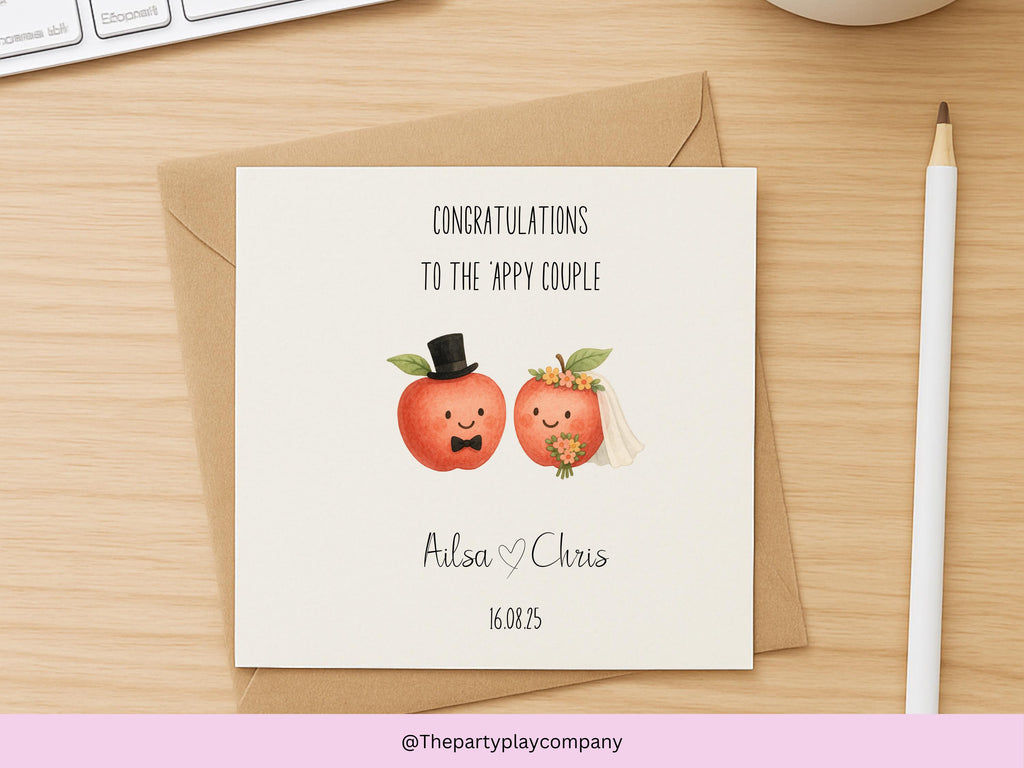 Personalised Wedding Card | Funny Pun Apple Couple | Custom Names & Date | Engagement or Anniversary Card