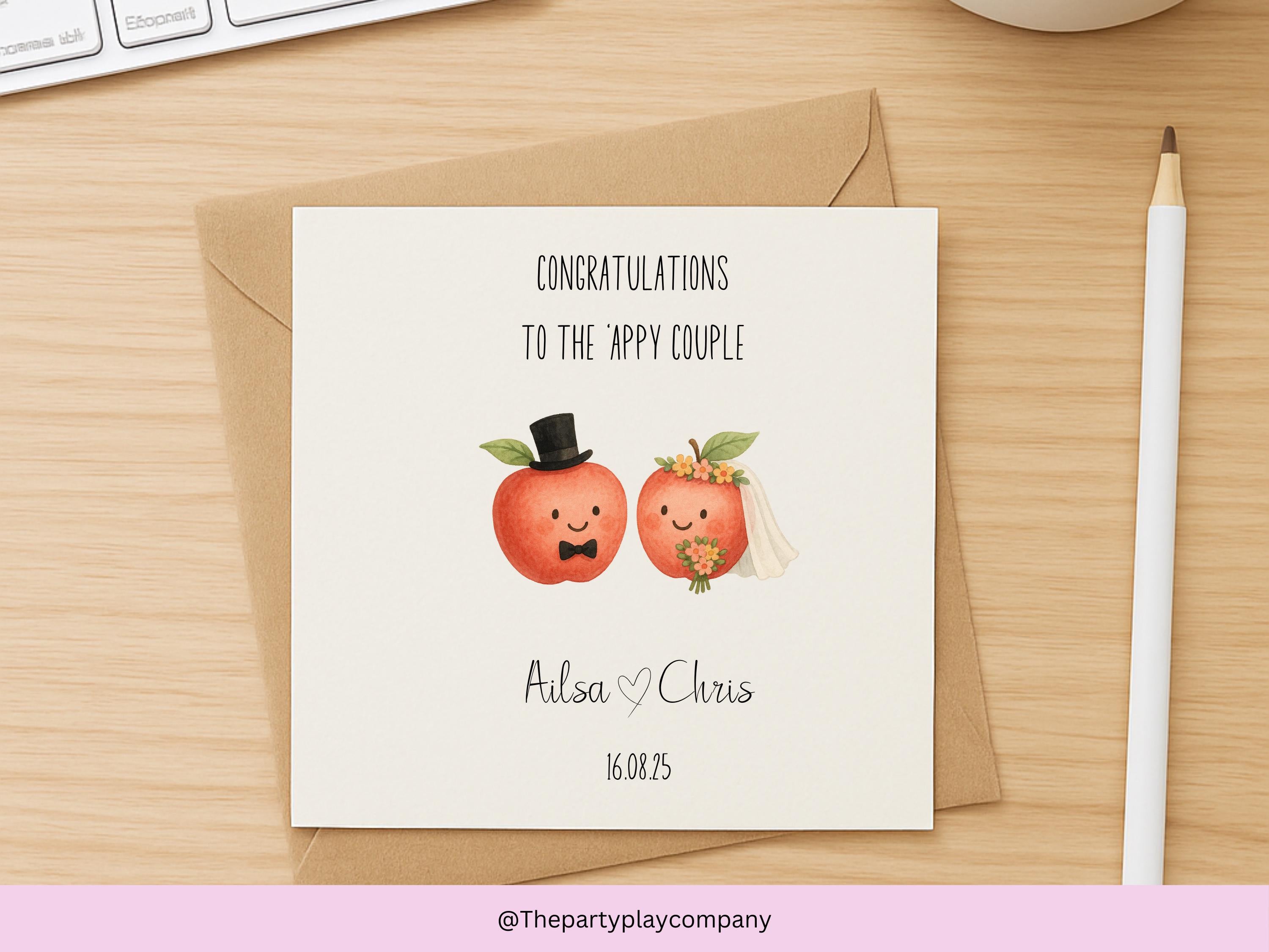 Personalised Wedding Card | Funny Pun Apple Couple | Custom Names & Date | Engagement or Anniversary Card