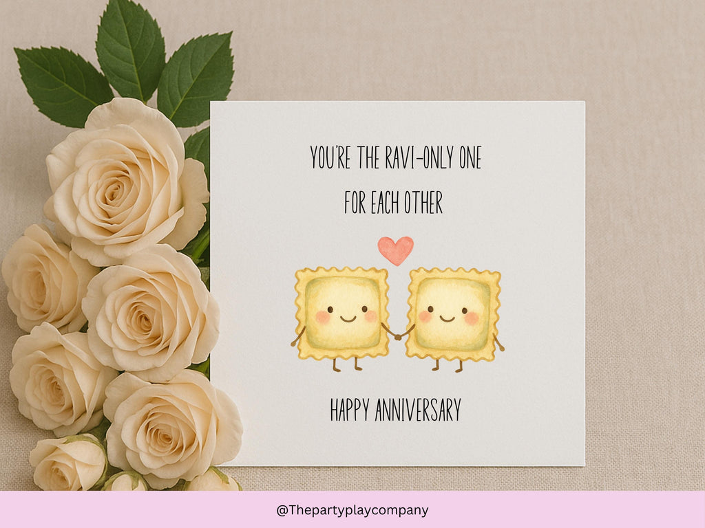 Funny Ravioli Anniversary Card: Kawaii Food Pun Love