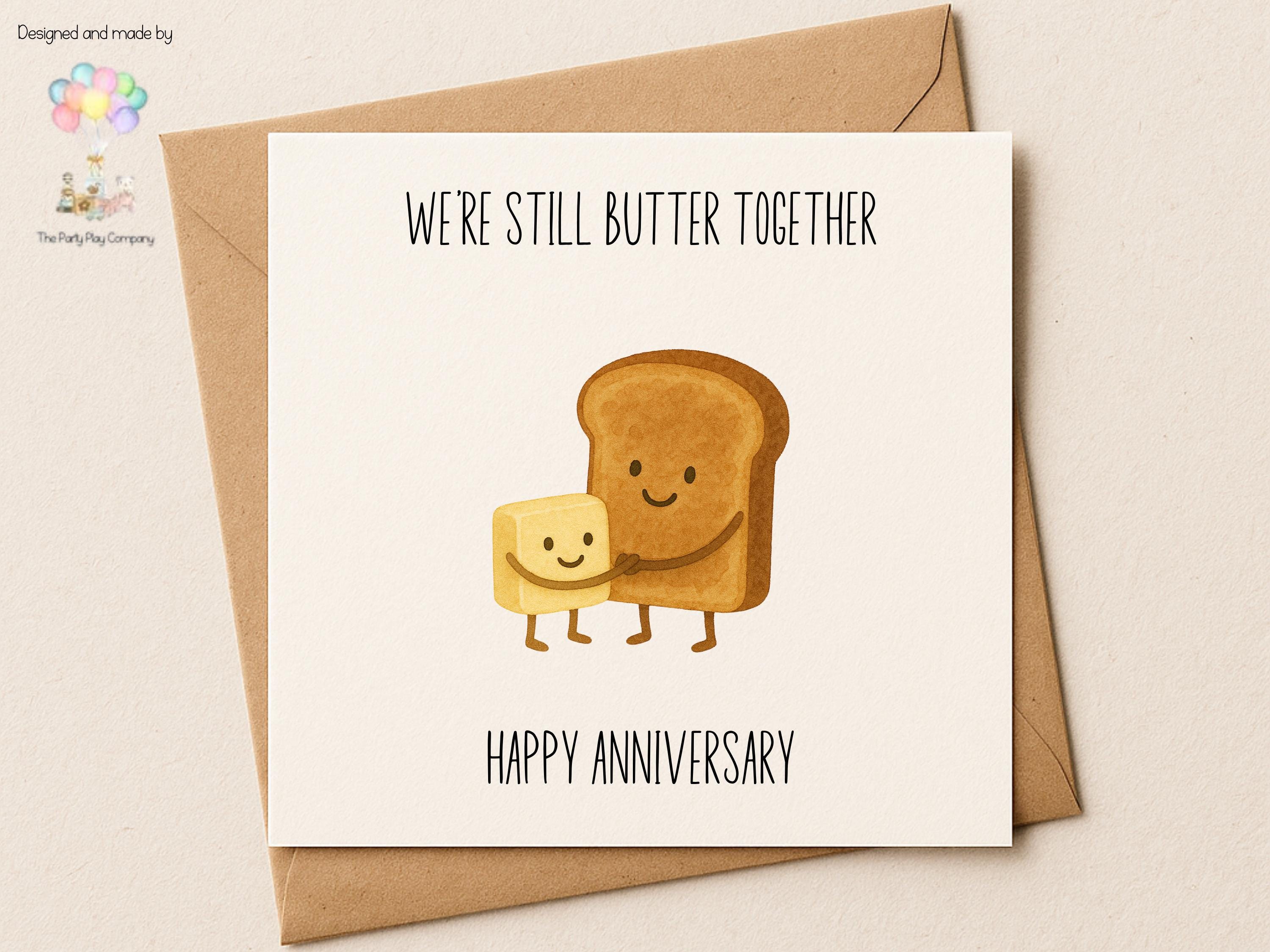 Funny Anniversary Card: Toast & Butter Pun Illustration