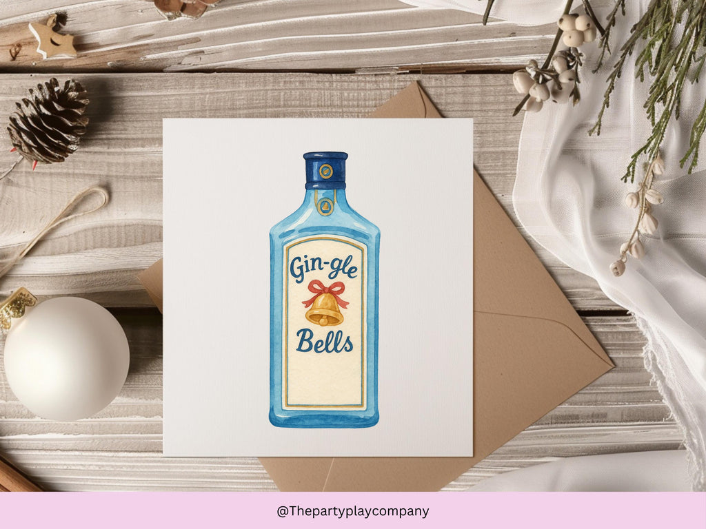 Funny Christmas Card | Gin Pun Xmas Card | Quirky Festive Drinks Card | Gin-gle Bells Holiday Greeting | 4 for 10 Pound Offer