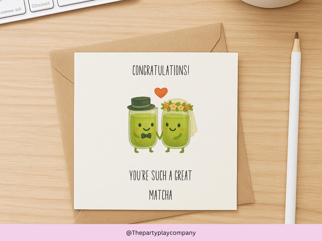 Funny Wedding Card | Matcha Tea Pun Congratulations Card | You’re Such a Great Matcha Newlyweds Card |Bride and Groom | 4 for 10 Pound Offer