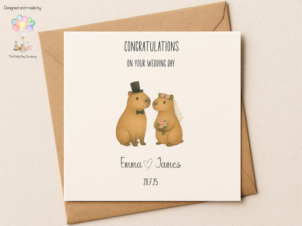 Personalised Wedding Card | Cute Capybara Couple | Custom Names & Date | Engagement or Anniversary Card
