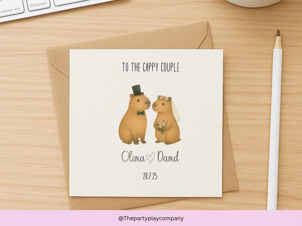 Capybara Wedding Card: "To the Cappy Couple" Pun - Personalized Bride & Groom