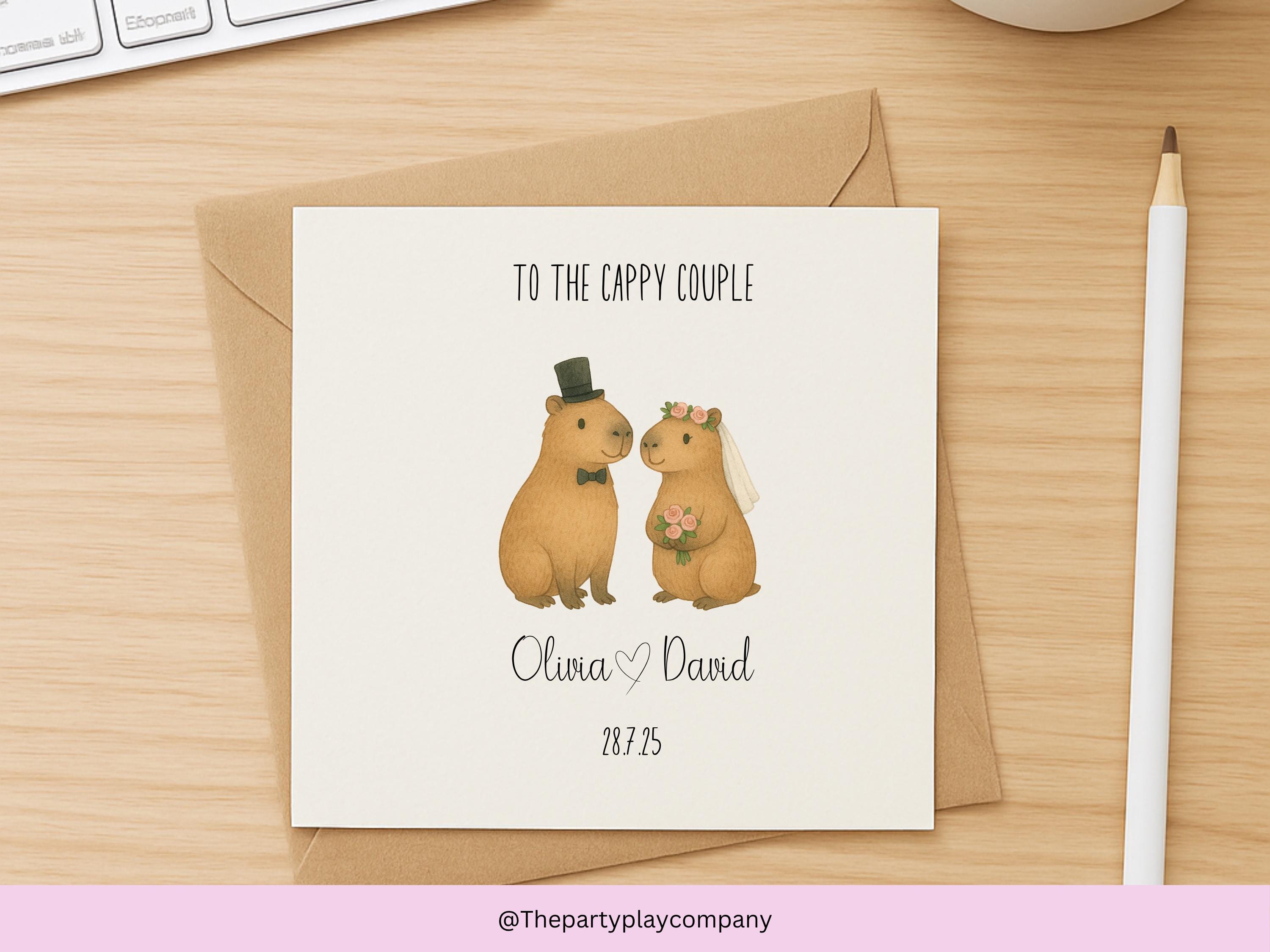 Capybara Wedding Card: "To the Cappy Couple" Pun - Personalized Bride & Groom