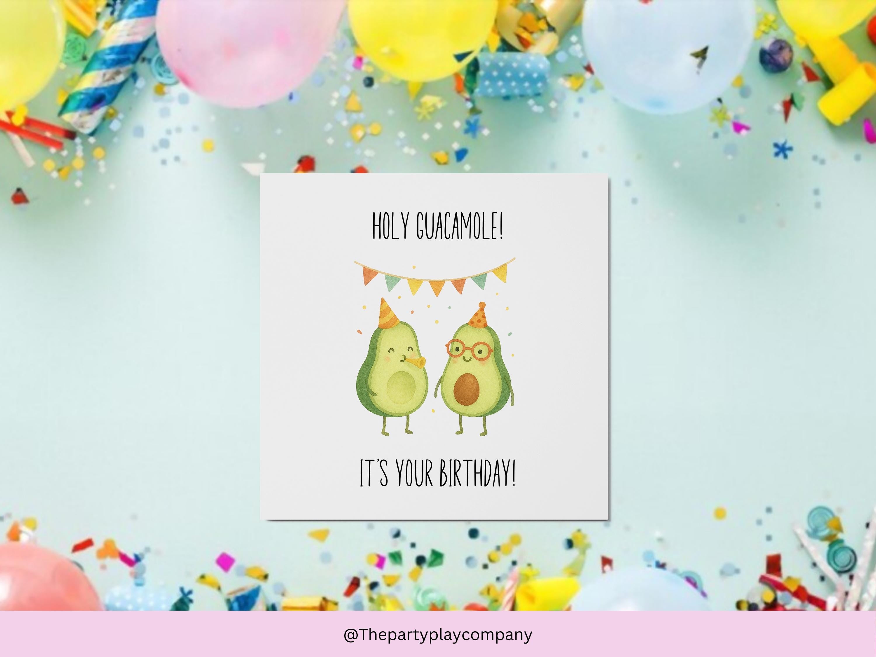 Funny Avocado Birthday Card: Holy Guacamole Pun - 6x6 with Envelope
