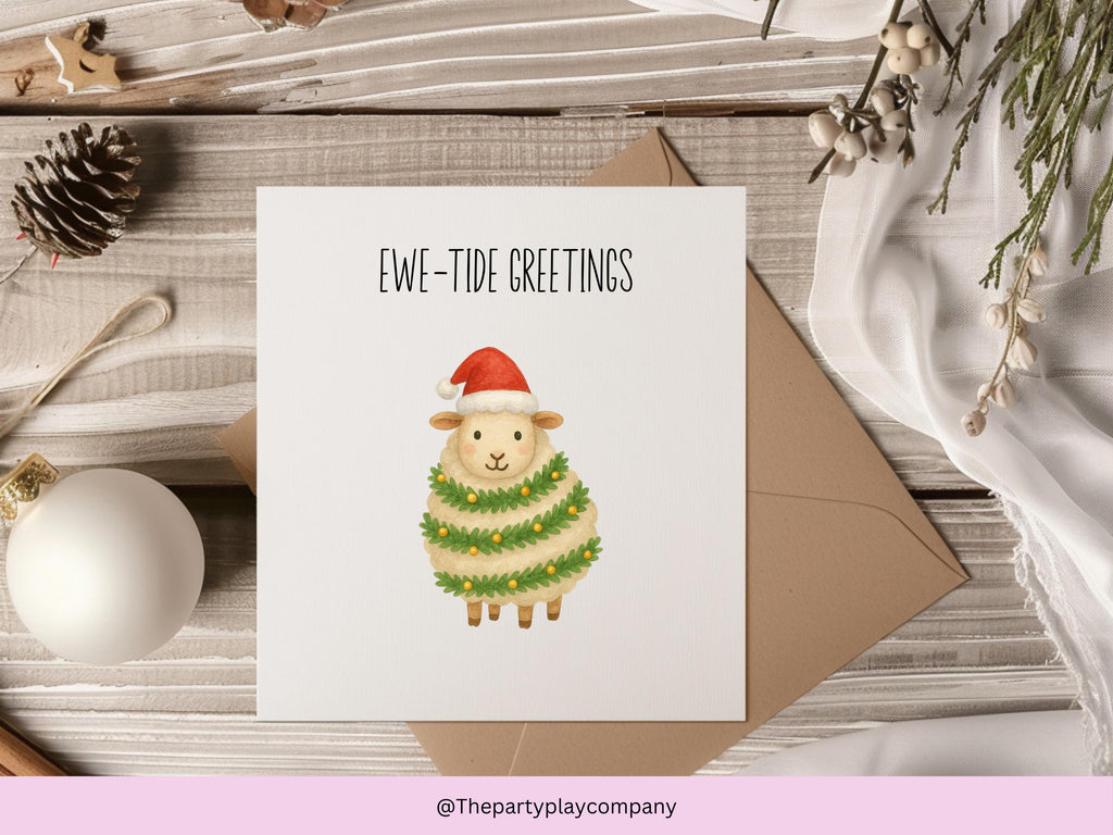 Funny Sheep Christmas Card: Ewe-tide Greetings - 6x6 Holiday Card