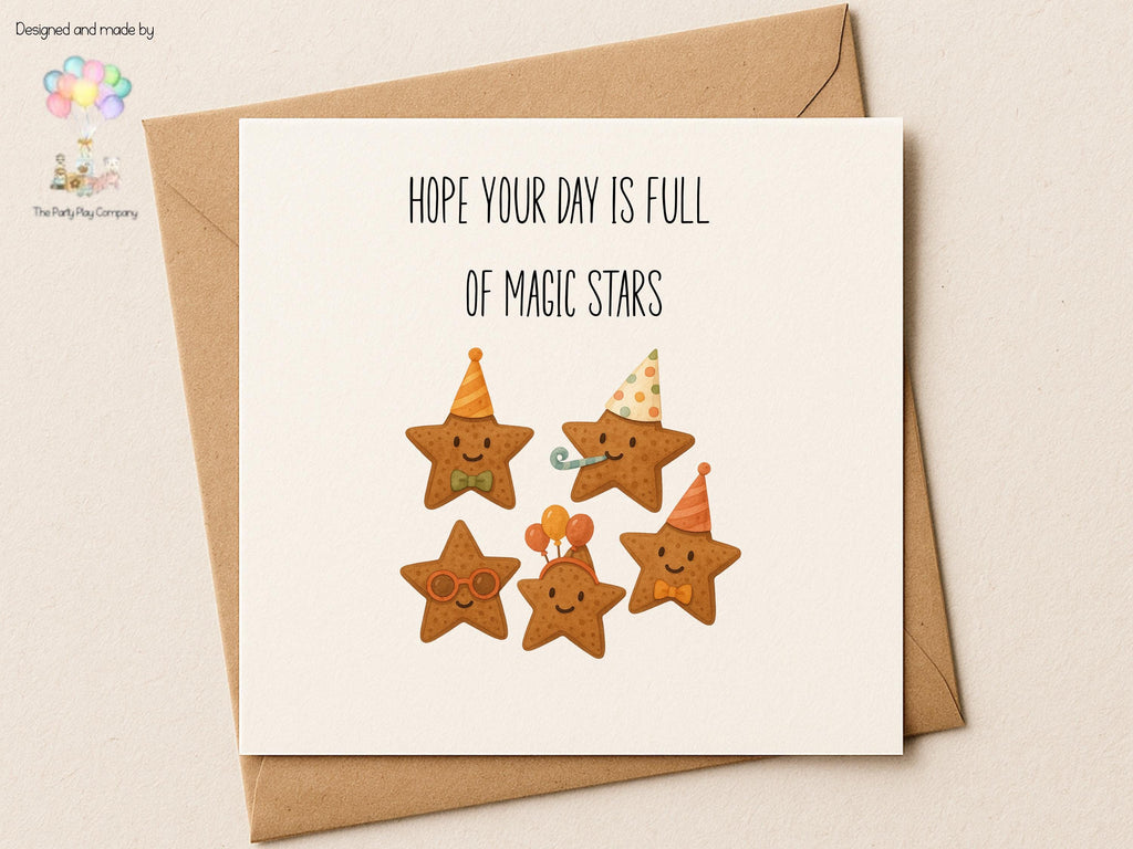 Birthday Card – Cute Magic Stars Design – Fun Kids Birthday Greeting Card with Envelope – 6x6 Celebration Card