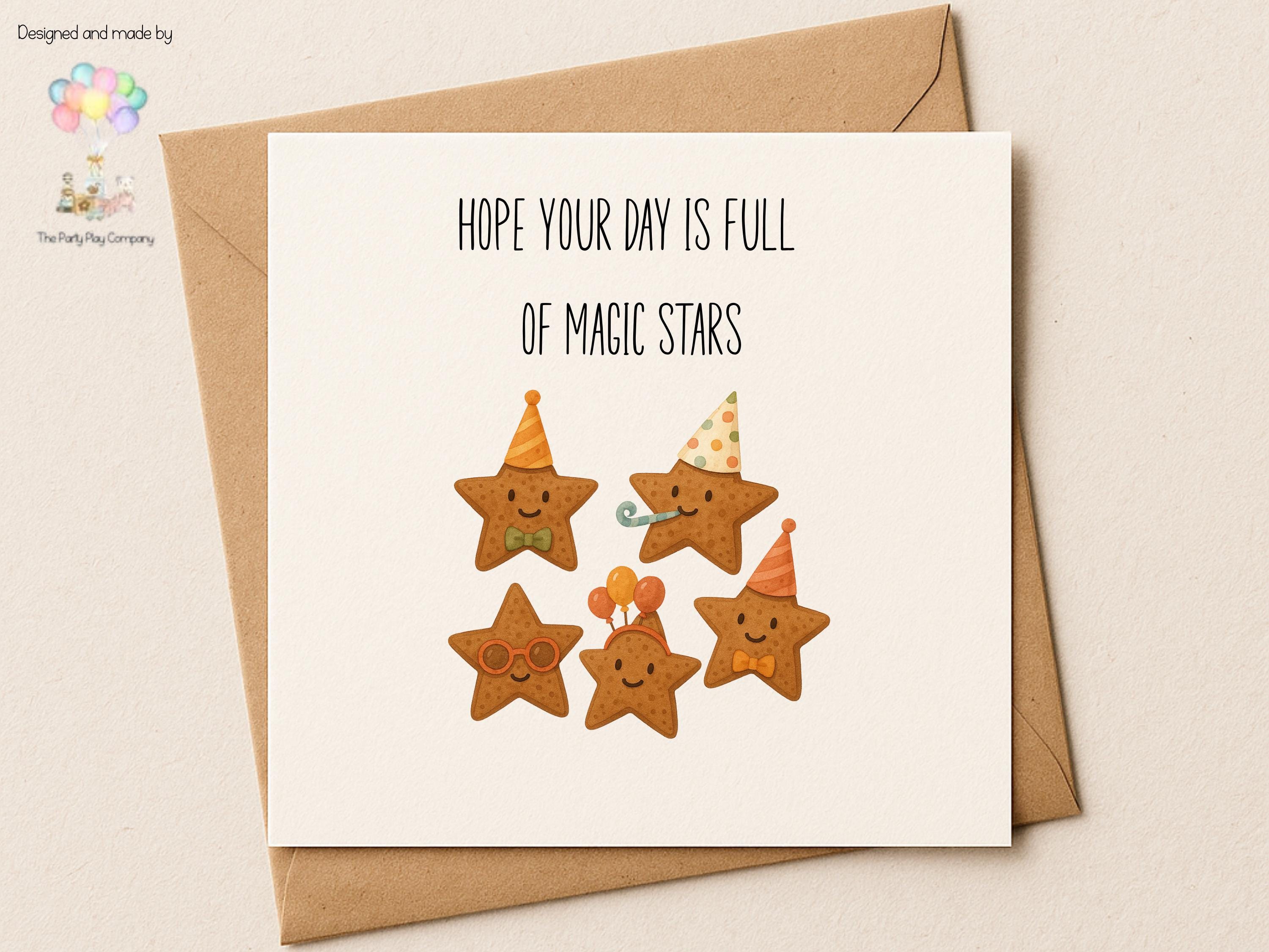 Birthday Card – Cute Magic Stars Design – Fun Kids Birthday Greeting Card with Envelope – 6x6 Celebration Card