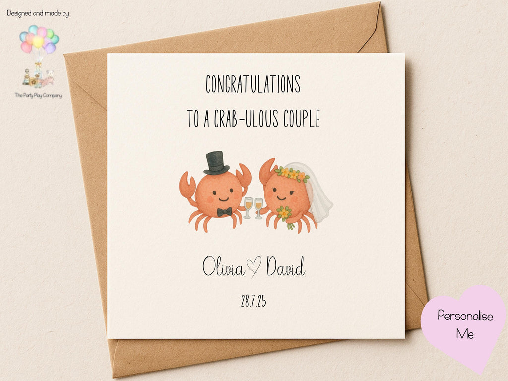 Funny Crab Wedding Card: "Crab-ulous Couple" - Personalized Beach Wedding