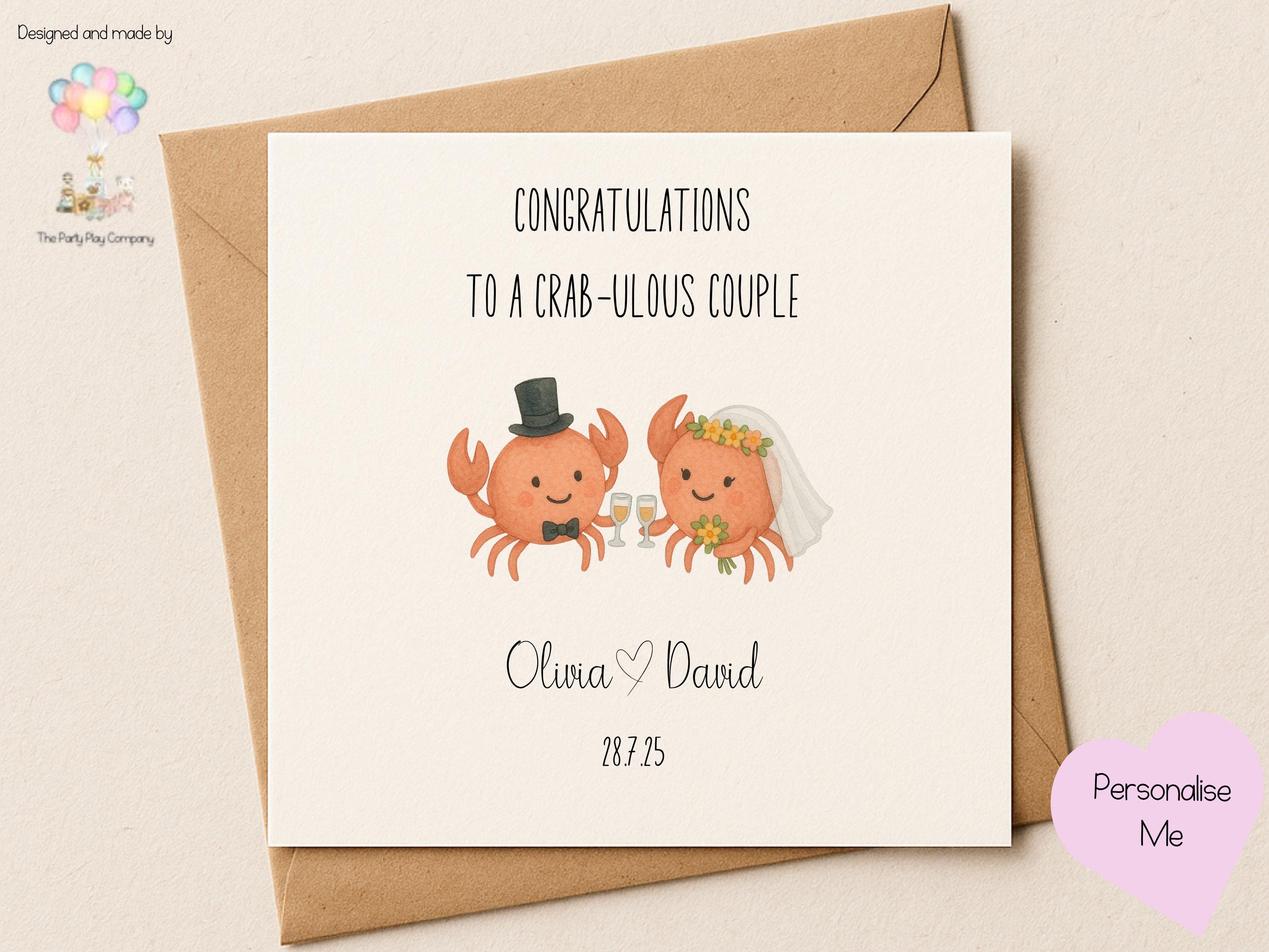 Funny Crab Wedding Card: "Crab-ulous Couple" - Personalized Beach Wedding