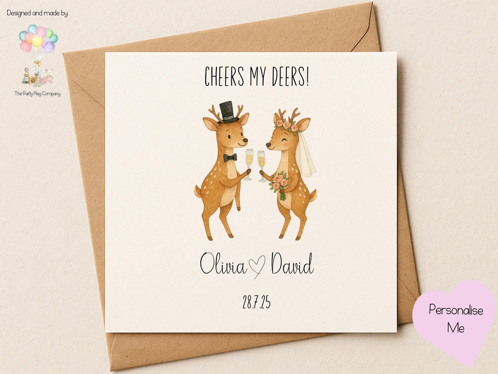 Personalized Deer Wedding Card: Cheers My Deers! - Woodland Pun
