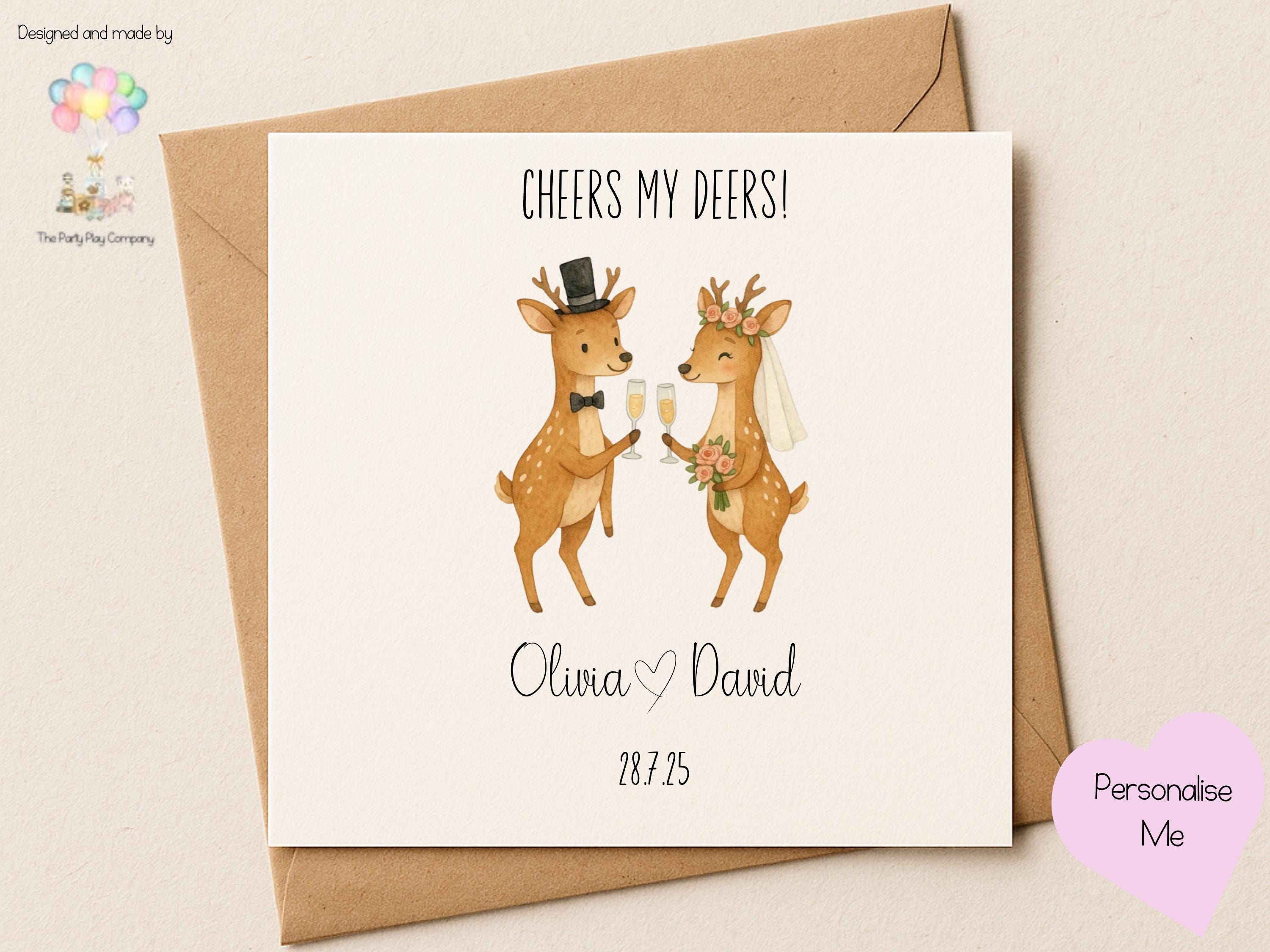 Personalized Deer Wedding Card: Cheers My Deers! - Woodland Pun
