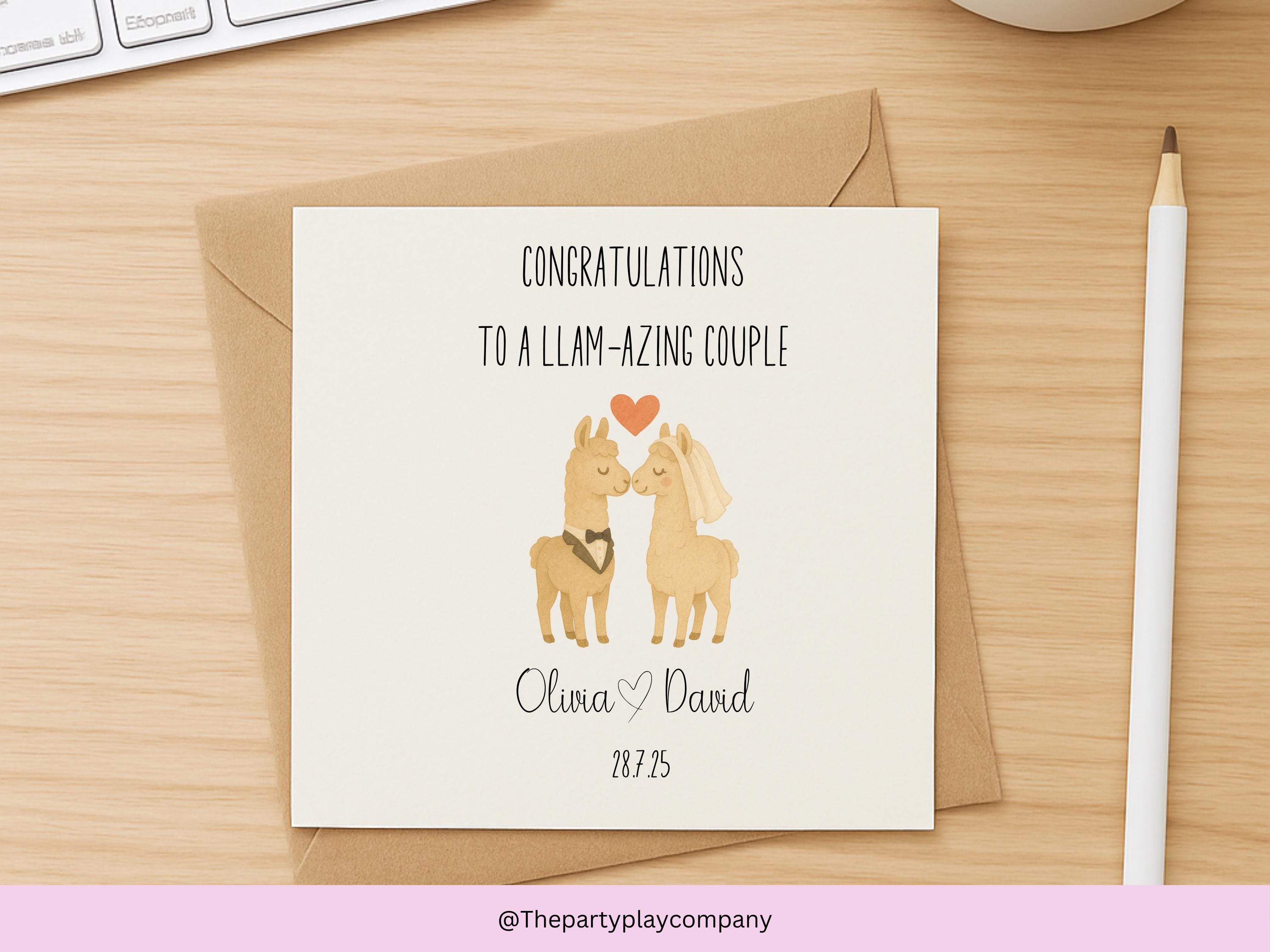 Personalised Wedding Card | Cute Llama Couple Pun | Custom Names & Date | Engagement or Anniversary Card
