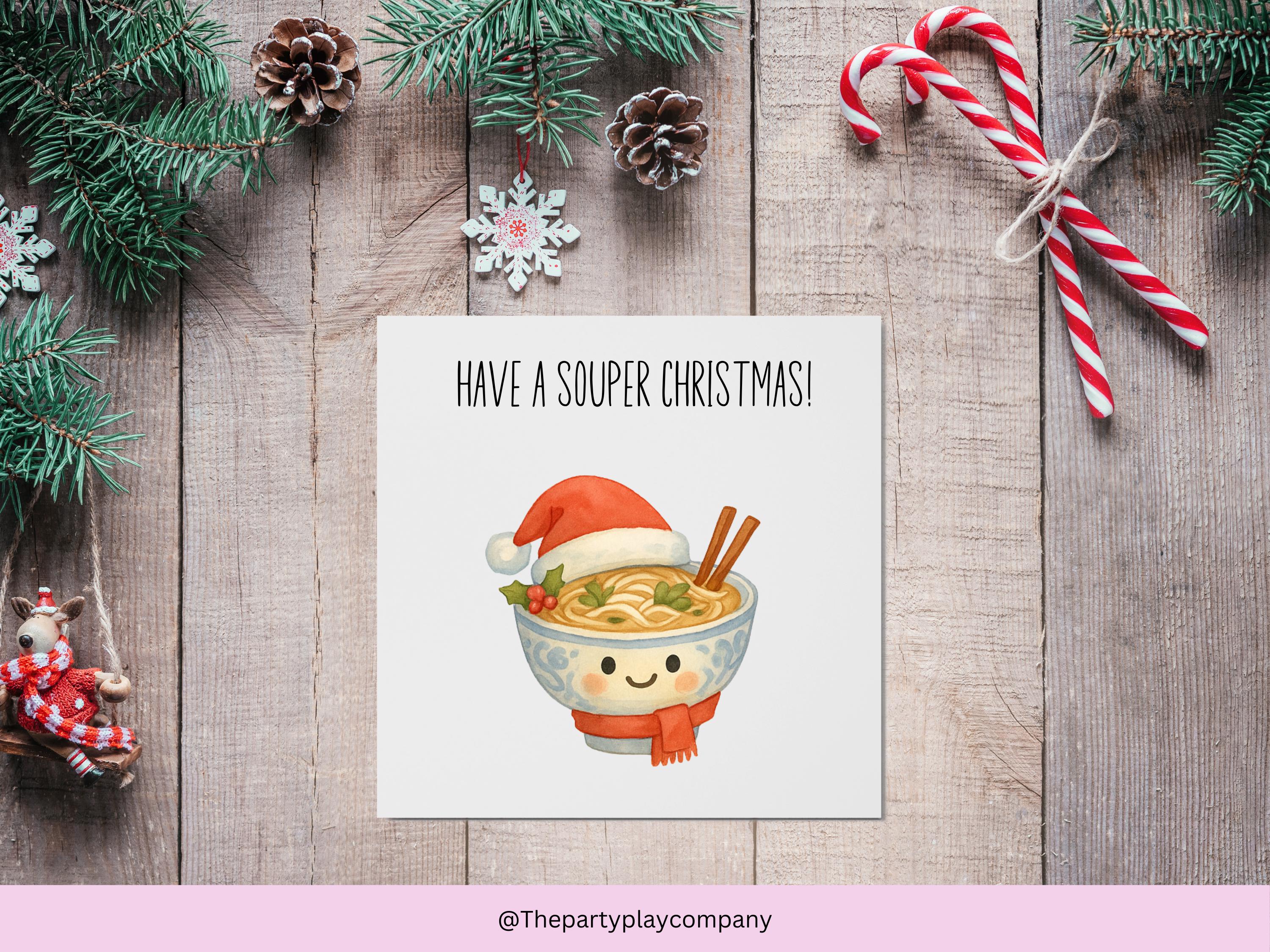 Funny Christmas Card | Soup Pun Xmas Card |Have a Souper Christmas |Quirky Festive Foodie Greeting | Cute Holiday Card |4 for 10 Pound Offer