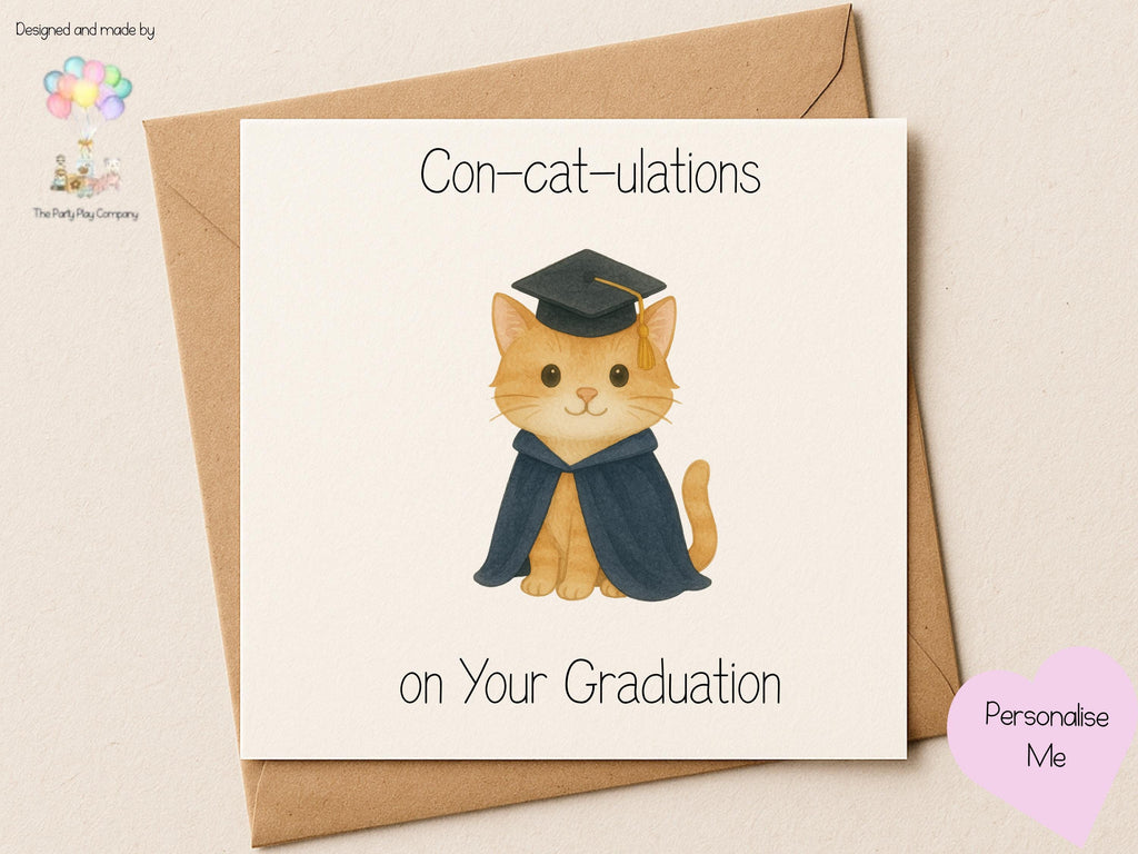 Funny Cat Graduation Card: Con-Cat-ulations Pun, Personalised Gift