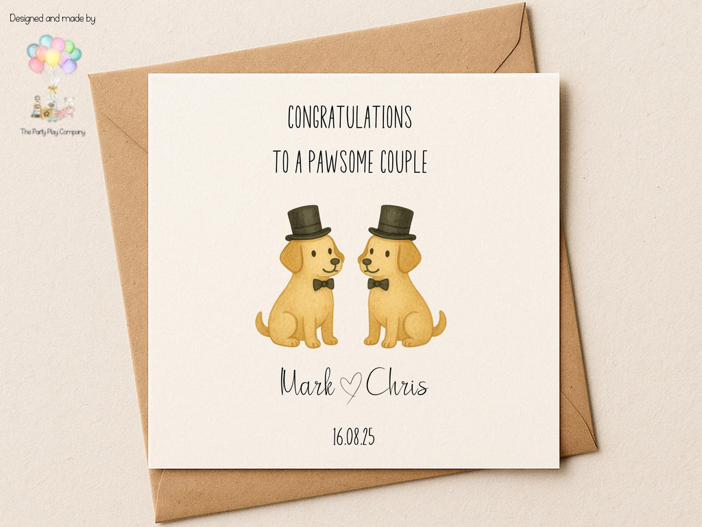 Funny Gay Wedding Card: Pawsome Dog Pun - Personalized Anniversary Card