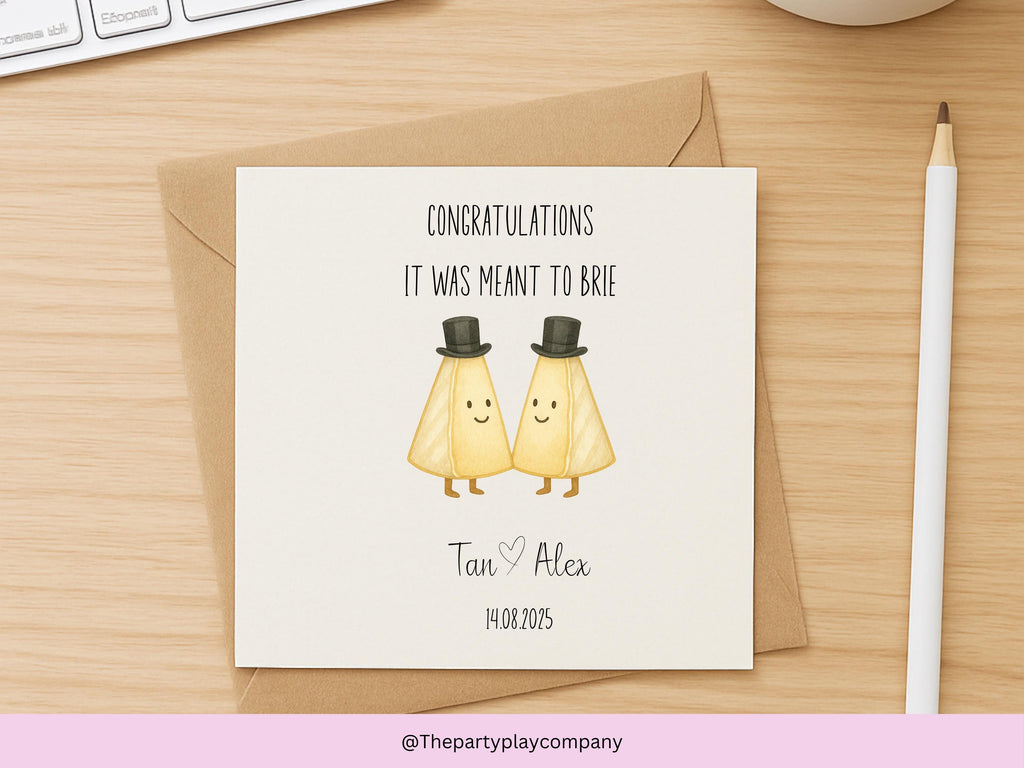 Funny Wedding Card: It Was Meant to Brie Cheese Pun - Personalized