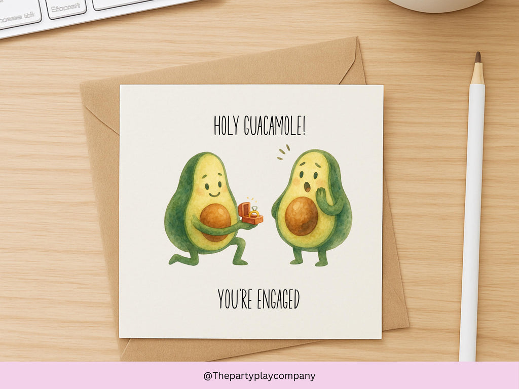 Funny Avocado Engagement Card: Holy Guacamole Pun Greeting