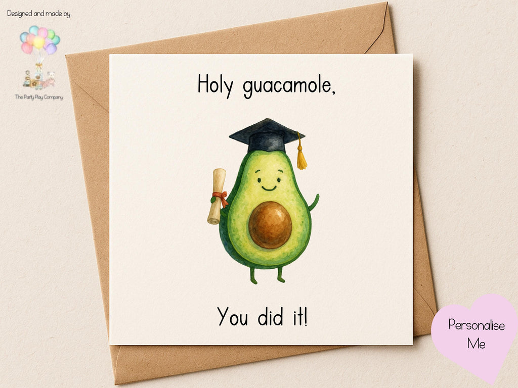 Funny Avocado Graduation Card: "Holy Guacamole" Pun, Personalized Congrats