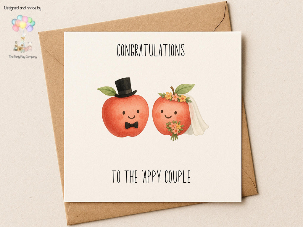Funny Wedding Card: 'Appy Couple Apple Pun - Congratulations Card