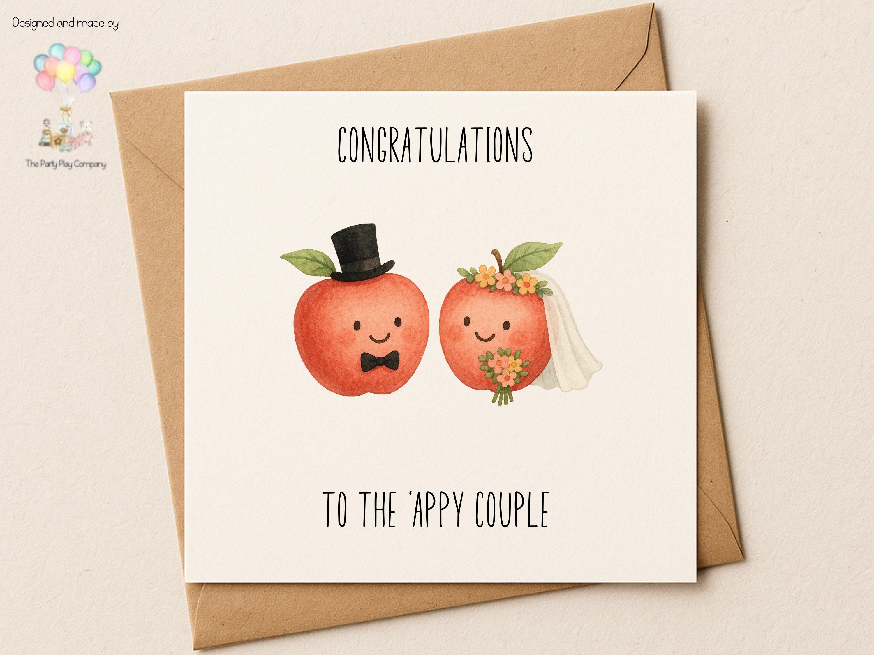 Funny Wedding Card: 'Appy Couple Apple Pun - Congratulations Card