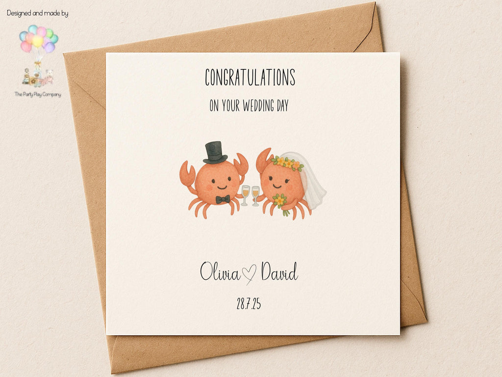 Personalised Wedding Card | Cute Crab Couple | Custom Names & Date | Engagement or Anniversary Card