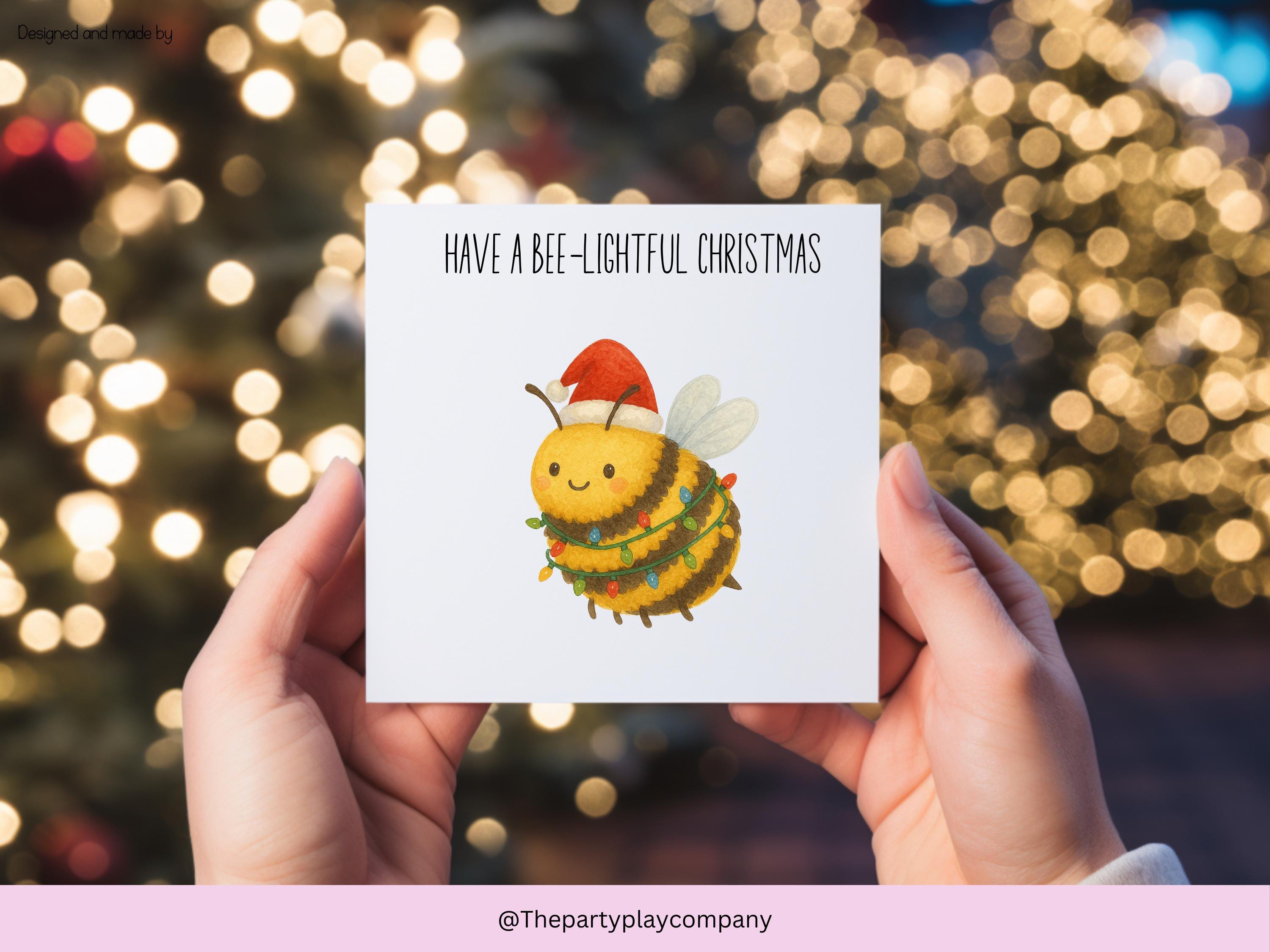 Funny Bee Christmas Card: Pun Greeting - Bee-lightful Xmas