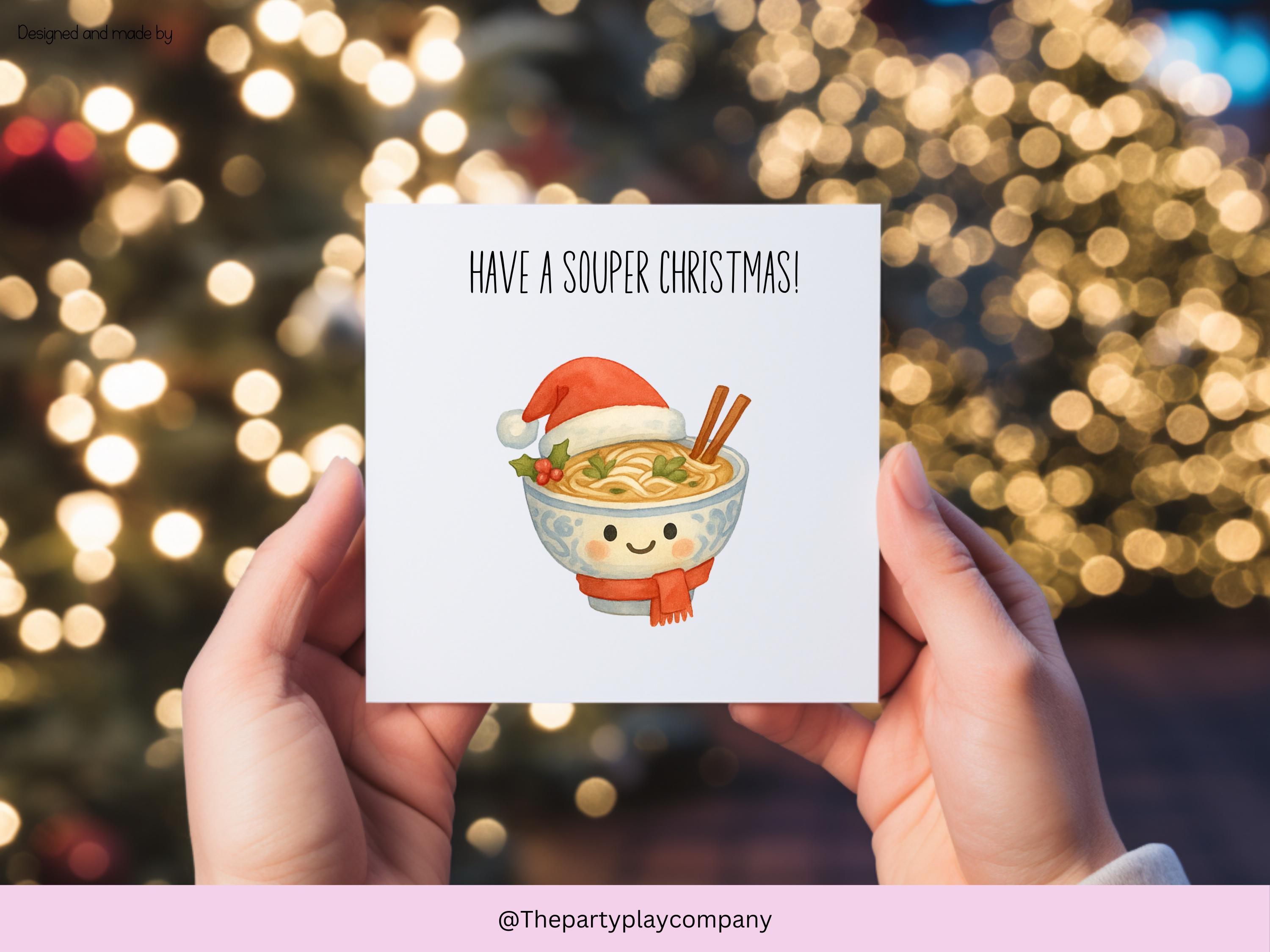 Funny Christmas Card | Soup Pun Xmas Card |Have a Souper Christmas |Quirky Festive Foodie Greeting | Cute Holiday Card |4 for 10 Pound Offer