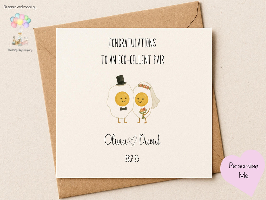 Funny Fried Egg Wedding Card: "Egg-cellent Pair" - Personalized