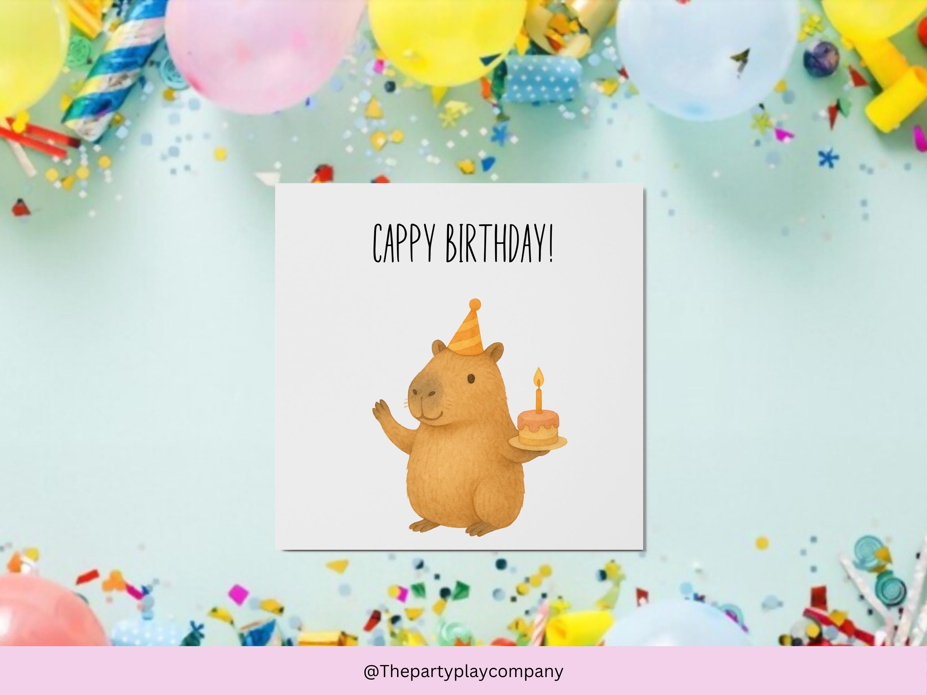 Cappy Birthday Card with Cute Capybara Illustration | Funny Animal Pun Birthday Card for Him Her Friends or Family