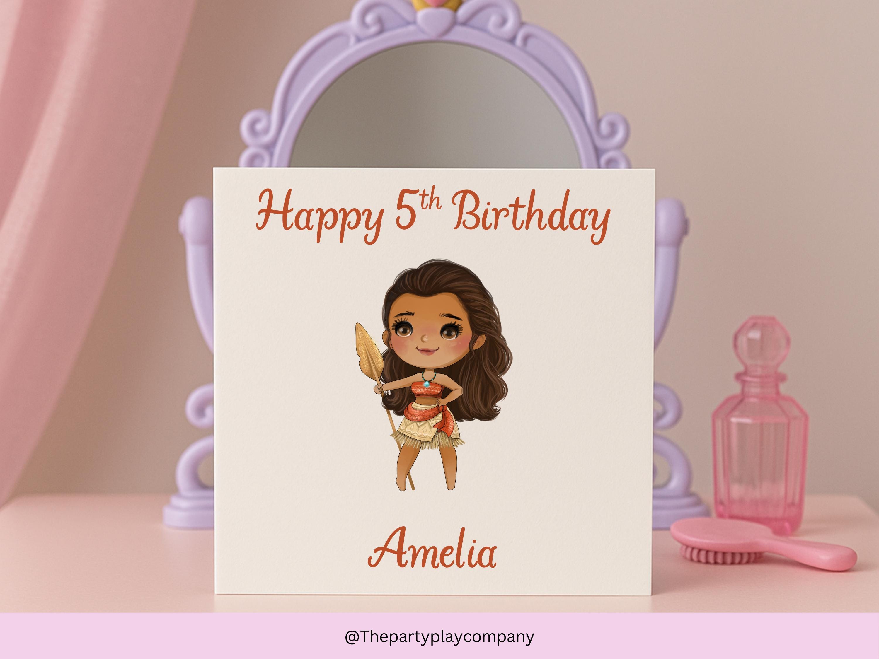 Personalised Island Princess Birthday Card – Custom Name & Age, 6x6 Girls Card, More Designs Available