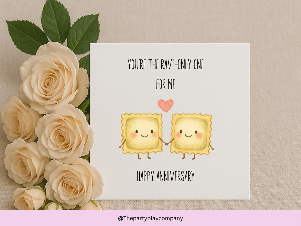 Funny Ravioli Anniversary Card: Kawaii Food Pun Love Card