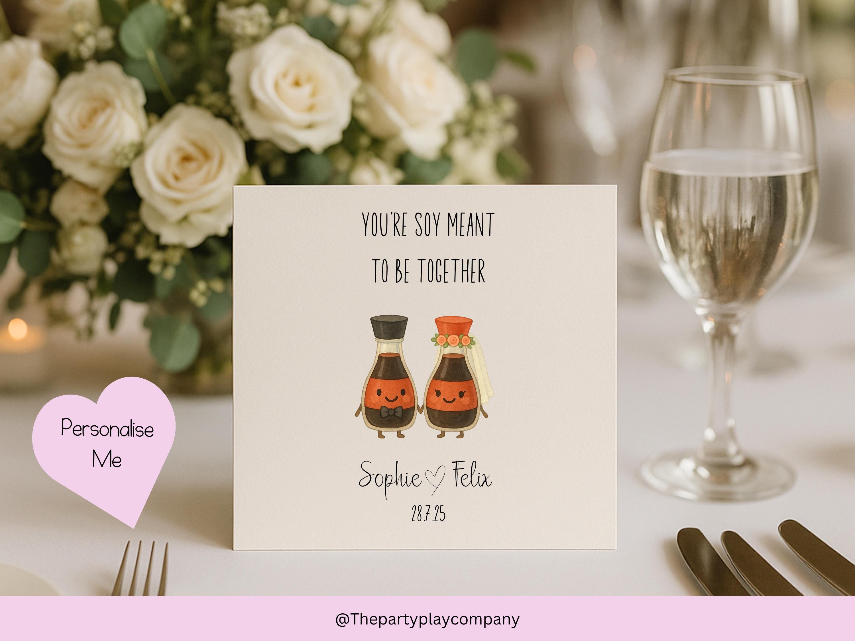 Funny Wedding Card | Soy Pun Congratulations Card | You’re Soy Meant To Be Together | Personalised Newlyweds Card | 4 for 10 Pound Offer