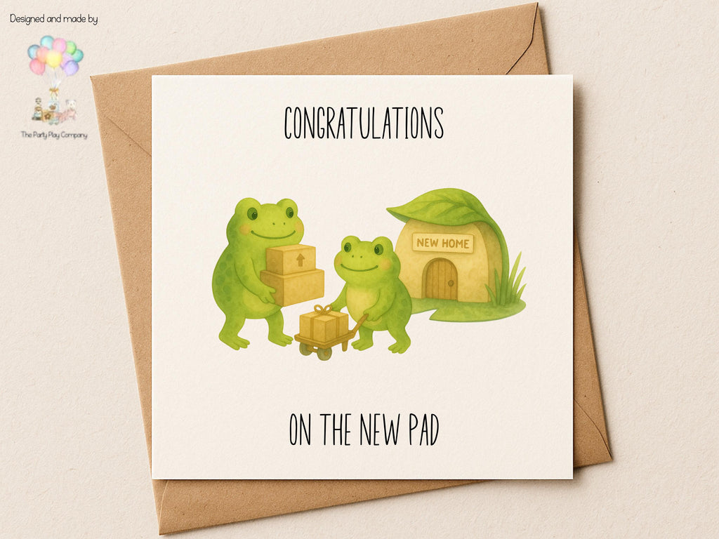 Funny New Home Card | Frog Pun Congratulations Card | On the New Pad Housewarming Card | Quirky Moving Home Greeting | 4 for 10 Pound Offer