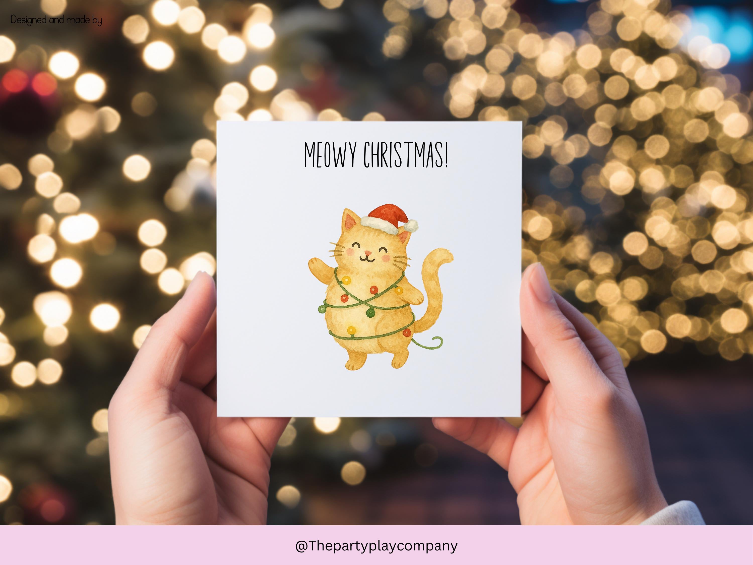 Meowy Christmas Card – Cute Cat Pun Christmas Card, Funny Festive Greeting for Cat Lovers