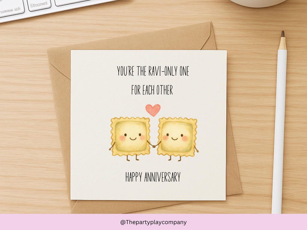 Funny Ravioli Anniversary Card: Kawaii Food Pun Love