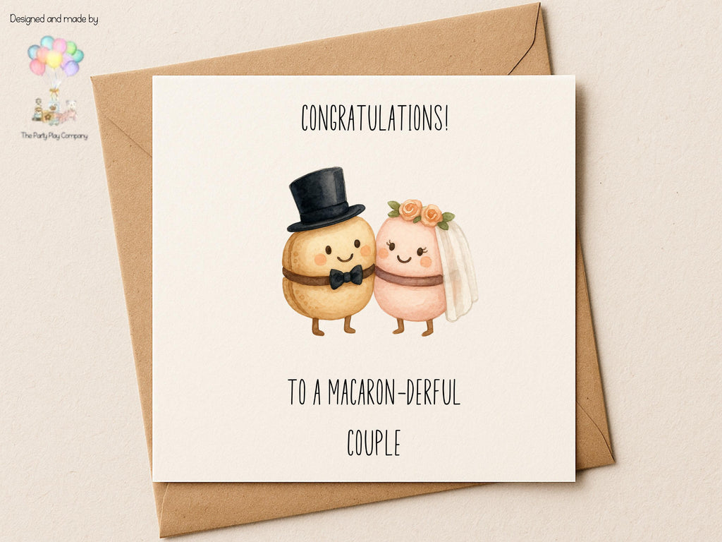 Funny Wedding Card | Macaron Pun Congratulations Card | To a Macaron-derful Couple Newlyweds Card |  Bride and Groom | 4 for 10 Pound Offer