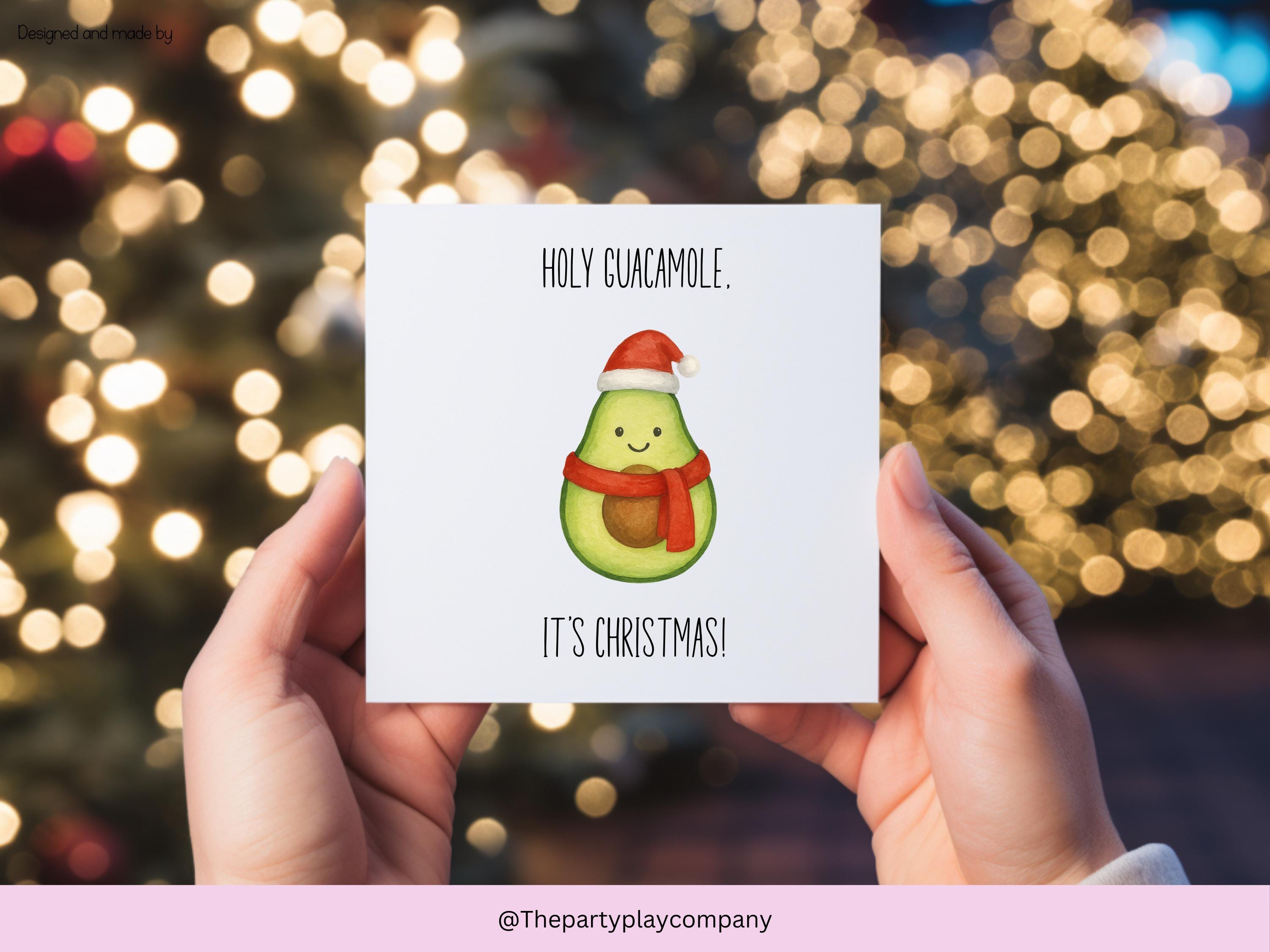 Funny Avocado Christmas Card: Holy Guacamole Pun Holiday Greeting