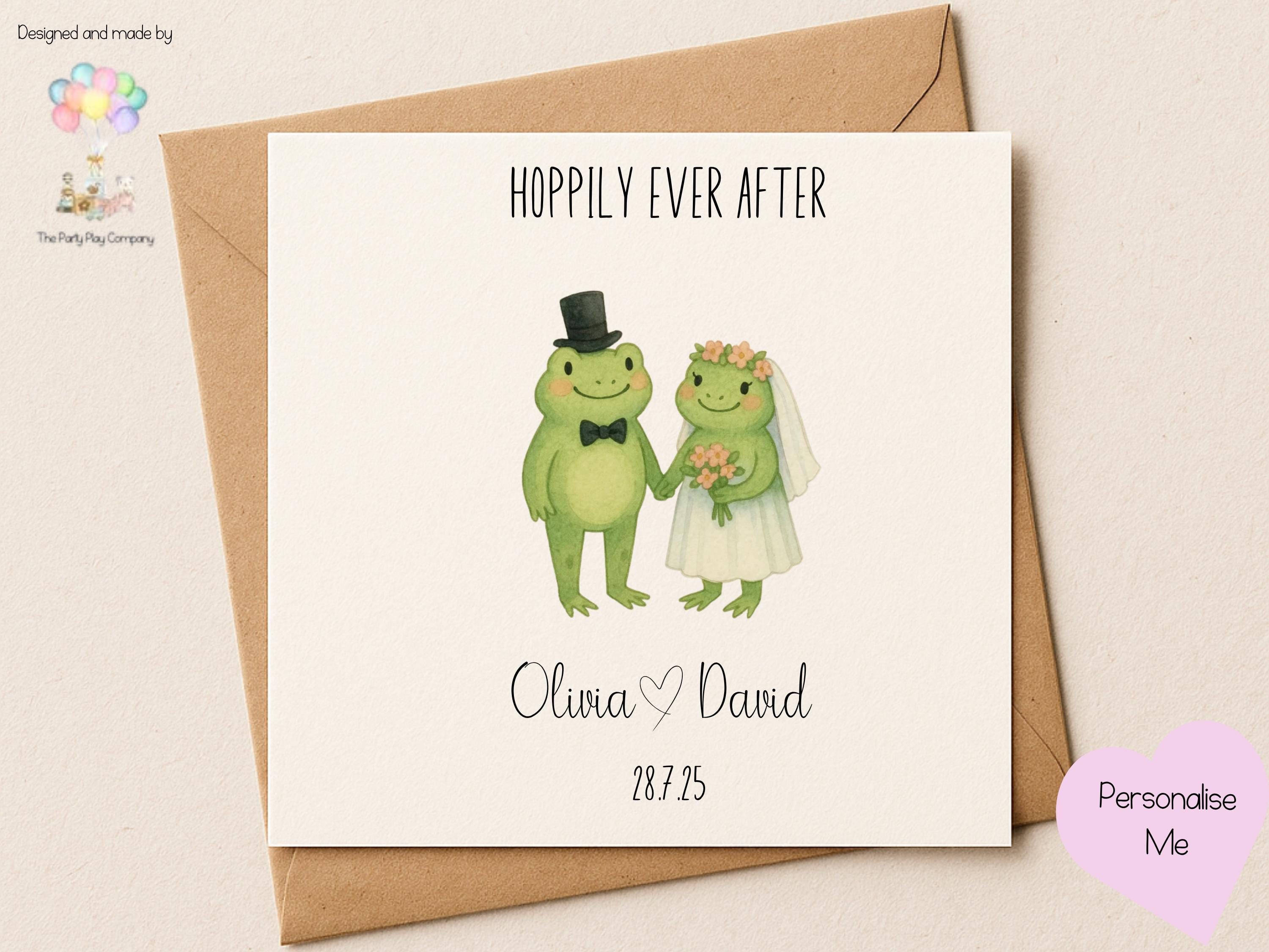 Funny Frog Wedding Card: Hoppily Ever After - Personalized Keepsake