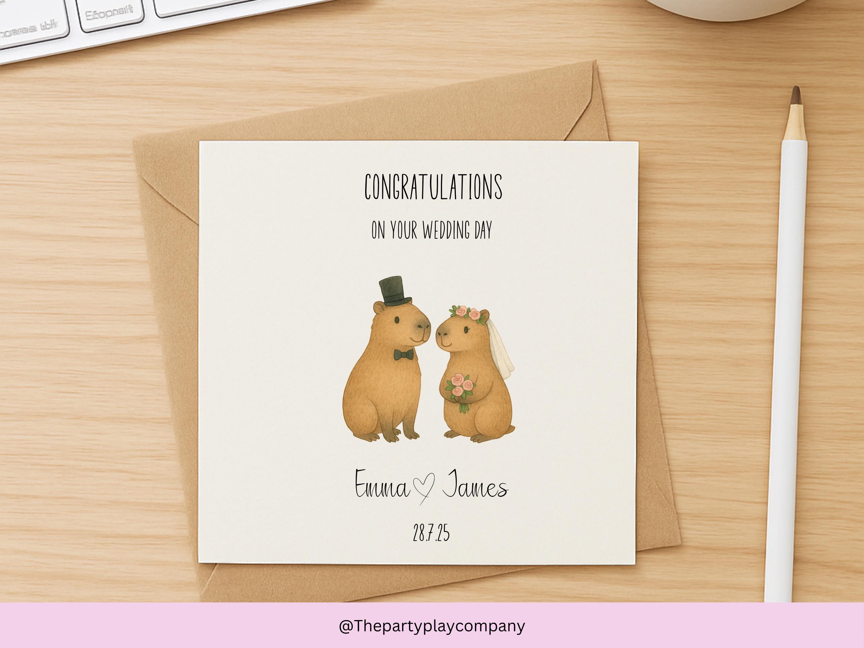 Personalised Wedding Card | Cute Capybara Couple | Custom Names & Date | Engagement or Anniversary Card