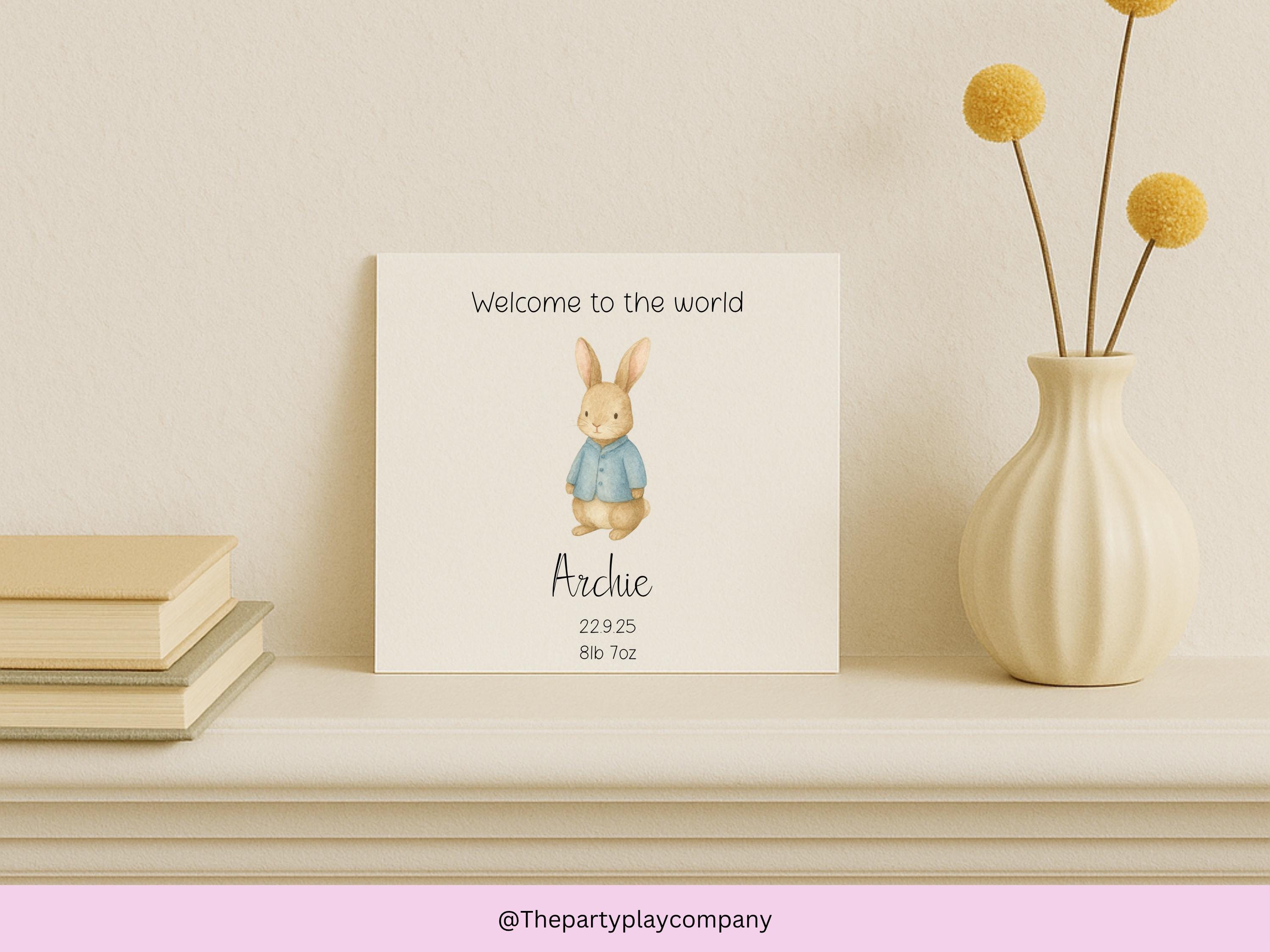 Personalised New Baby Boy Card: Blue Bunny, Handmade Keepsake
