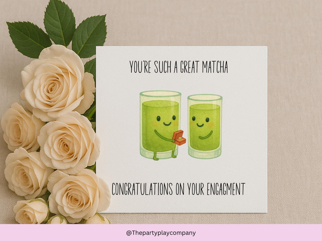 Funny Engagement Card | Matcha Pun Couple | Great Match Love | Cute Congratulations Card for Engagement