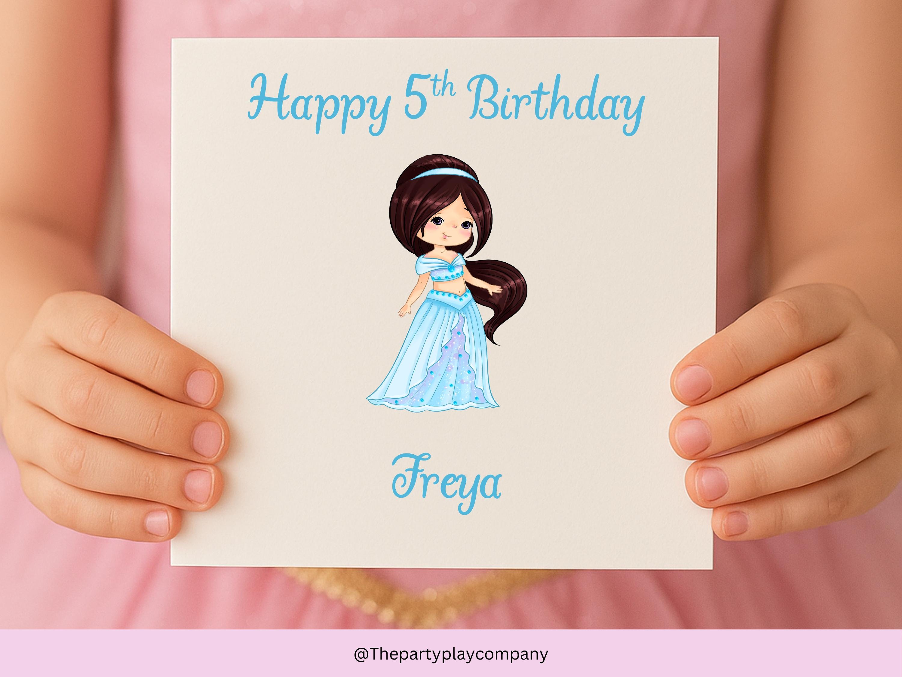 Personalised Teal Princess Birthday Card – Custom Name & Age, 6x6 Girls Card, More Designs Available