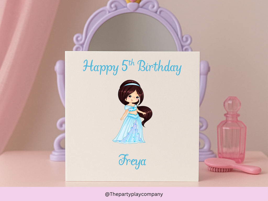 Personalised Teal Princess Birthday Card – Custom Name & Age, 6x6 Girls Card, More Designs Available