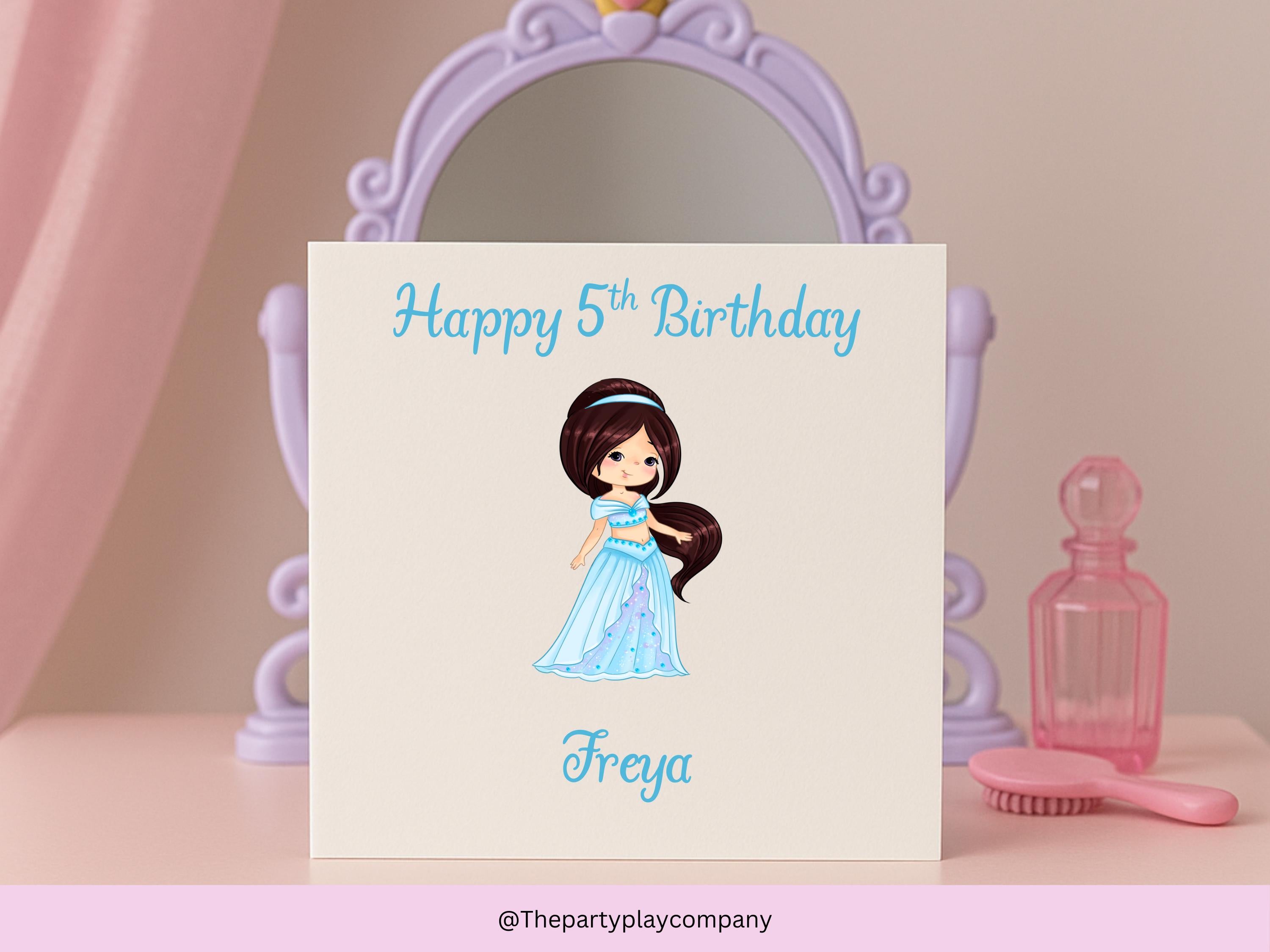 Personalised Teal Princess Birthday Card – Custom Name & Age, 6x6 Girls Card, More Designs Available