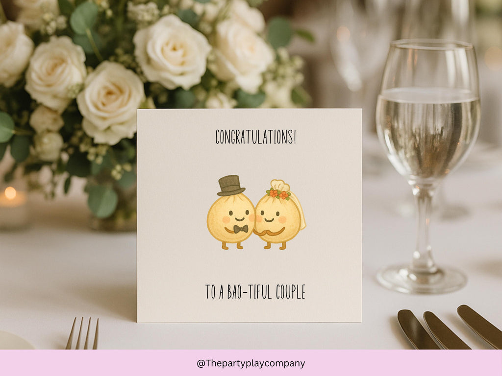 Funny Wedding Card | Cute Bao Pun Congratulations Card | To A Bao-tiful Couple | Quirky Newlyweds Card | 4 for 10 Pound Offer