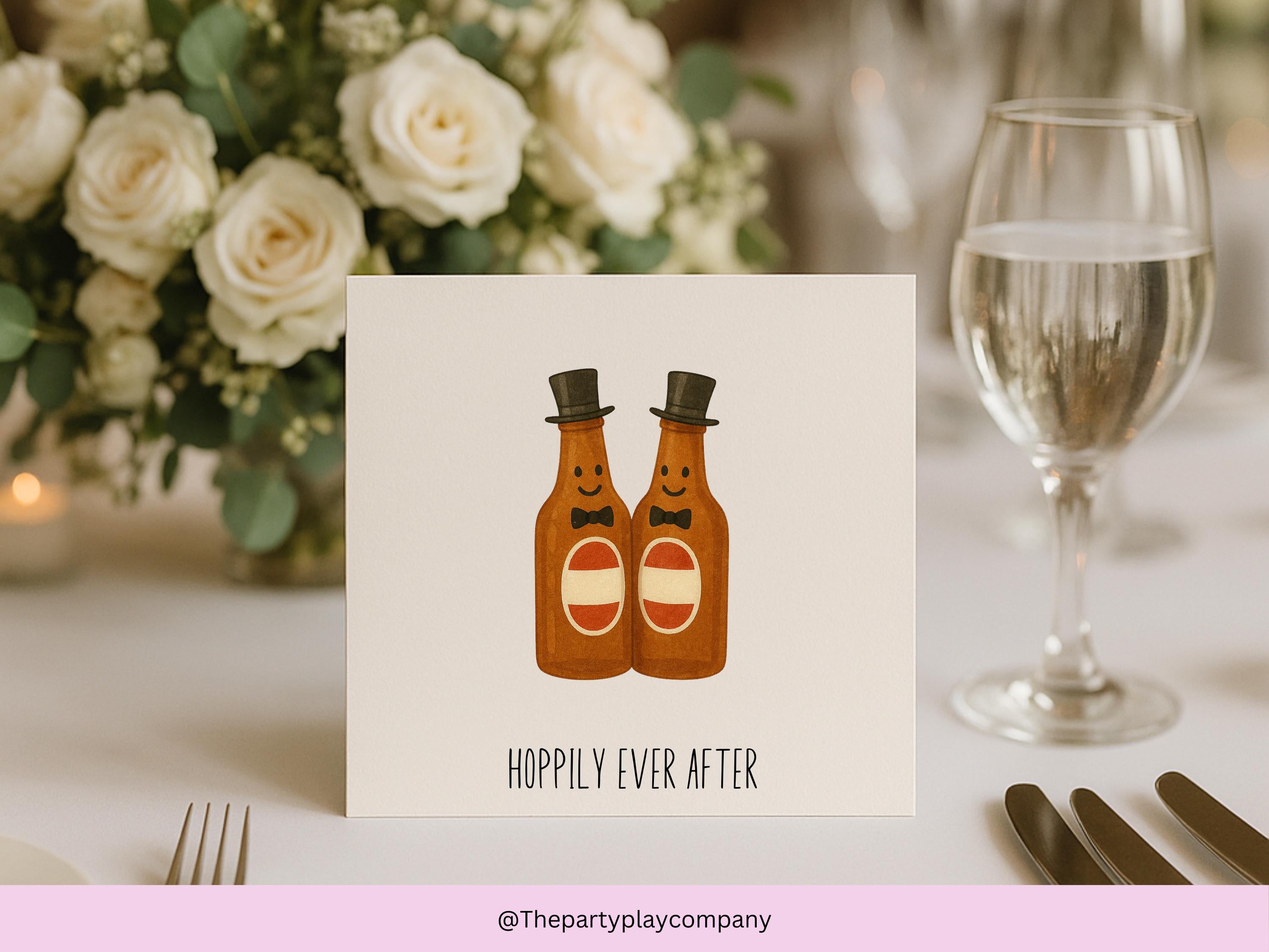 Funny LGBTQ Wedding Card: Hoppily Ever After Beer Grooms
