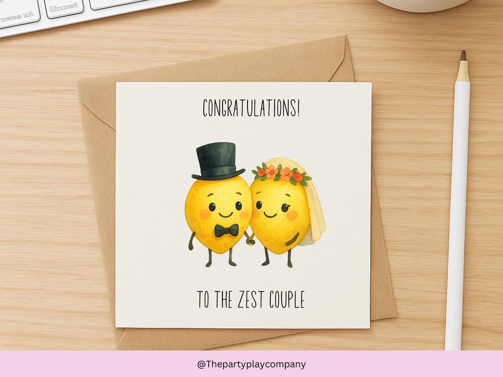 Funny Wedding Card | Lemon Pun Congratulations Card | To the Zest Couple Newlyweds Card | Quirky Bride and Groom | 4 for 10 Pound Offer